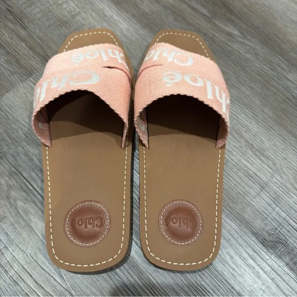 Chloe Woody Logo Sandal Slides in Light Rosewood - Picture 8 of 16